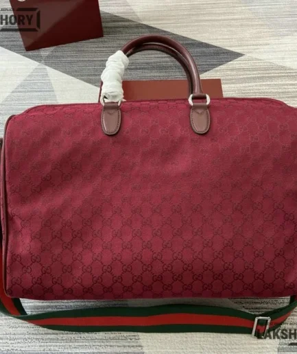 Gucci 1:1 Mirror Replica GG Canvas Large Duffle Bag Burgundy 45CM/17.7IN Gucci Replica Ophidia Bags