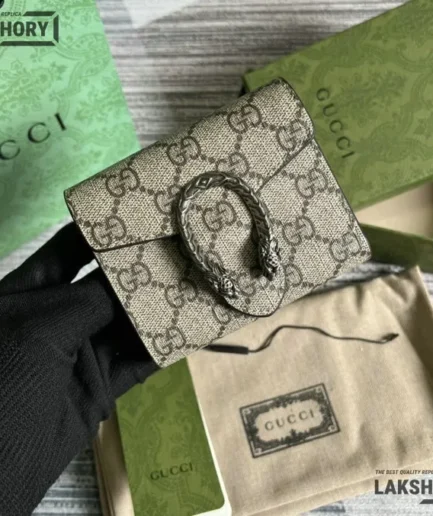 Gucci 1:1 Mirror Replica Dionysus Card Case Wallet Beige Taupe 11CM/4.3IN Gucci Replica Wallets