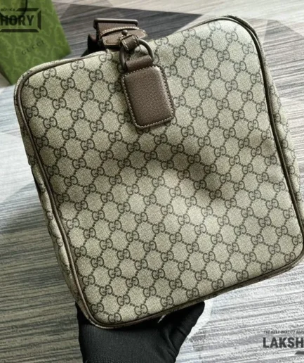 Gucci 1:1 Mirror Replica Tender Web Medium Duffle Bag Beige Ebony 45.5CM/17.9IN Gucci Replica Ophidia Bags