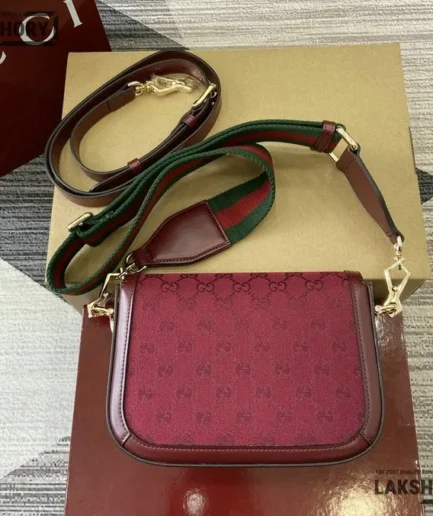 Gucci 1:1 Mirror Replica Horsebit 1955 Small GG Canvas Burgundy 20.5CM/8.1IN Gucci Replica Horsebit Bags