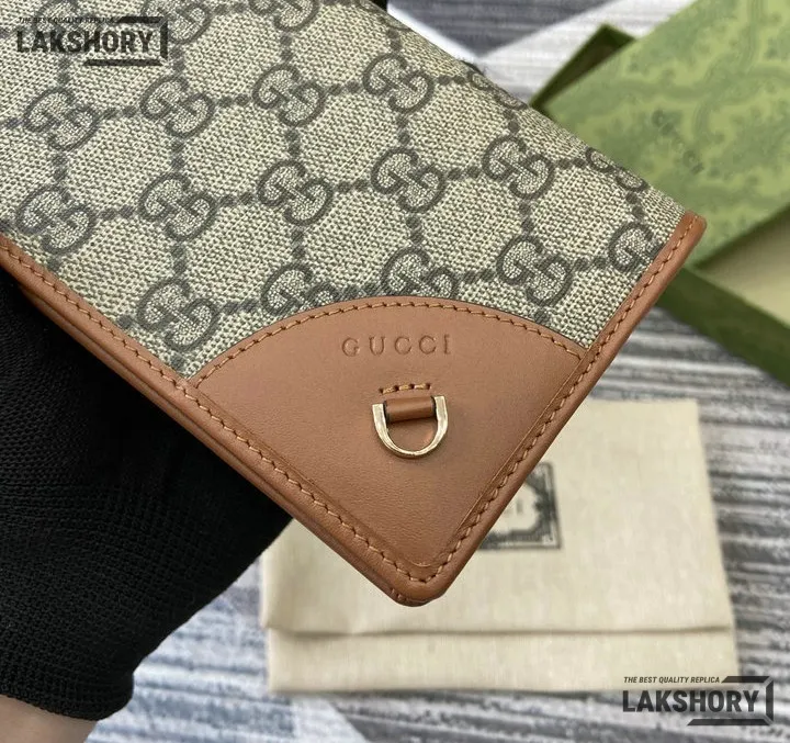 Gucci 1:1 Mirror Replica GG Emblem Continental Wallet Beige Black 11CM/4.3IN Gucci Replica Wallets Gucci 1:1 Mirror Replica GG Emblem Continental Wallet Beige Black 11CM/4.3IN Gucci Replica Wallets
