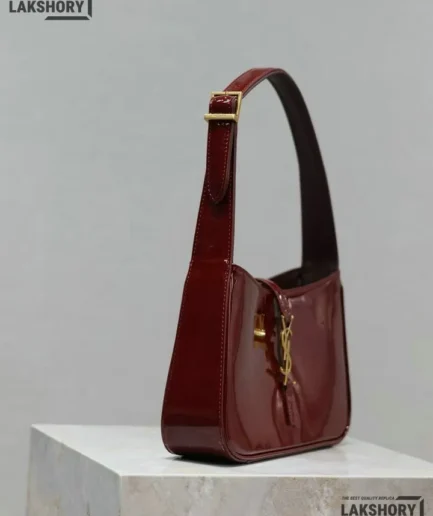 YSL 1:1 Mirror Replica Le 5 à 7 Mini Patent Bag Burgundy 25CM/9.8IN Replica Hobo Bags