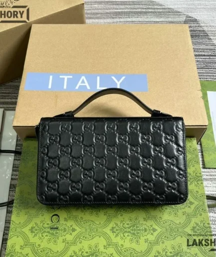 Gucci 1:1 Mirror Replica Guccissima Travel Document Case Black 21.5CM/8.5IN Gucci Replica Wallets