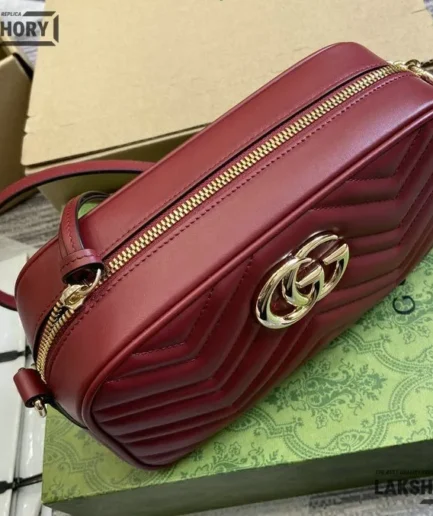 Gucci 1:1 Mirror Replica Small Matelasse Chevron Camera Bag Red 24CM/9.4IN Gucci Replica Marmont Bags