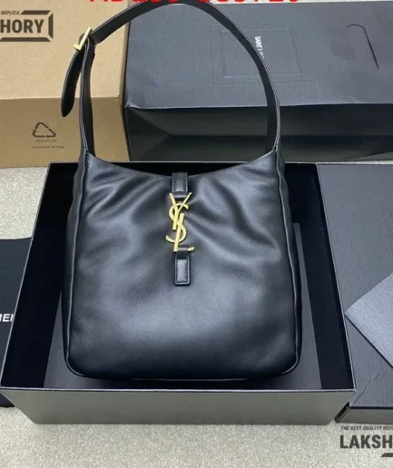 YSL 1:1 Mirror Replica Le 5 à 7 Padded Shoulder Bag Black 23CM/9.1IN Replica Hobo Bags