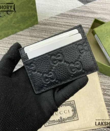 Gucci 1:1 Mirror Replica Leather GG Emblem Card Case 7CM/2.8IN Gucci Replica Wallets