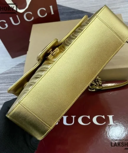 Gucci 1:1 Mirror Replica GG Marmont Medium Gold Yellow Bag 26CM/10.2IN Gucci Replica Marmont Bags