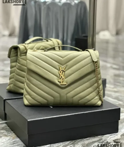 YSL 1:1 Mirror Replica Matelasse Chevron Medium Loulou Bag Green 32CM/12.6IN Replica Crossbody Bags