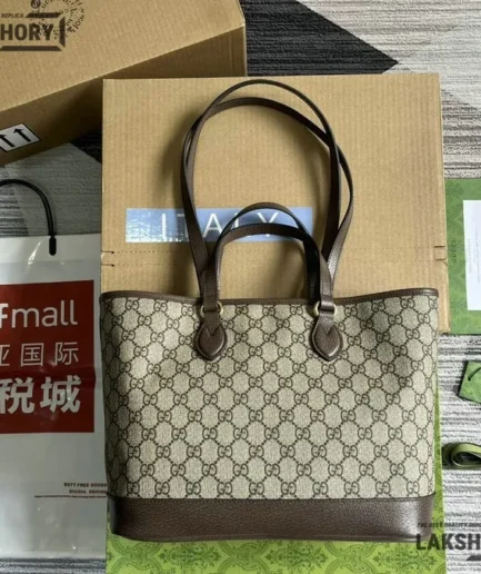 Gucci 1:1 Mirror Replica GG Medium Ophidia Tote Bag Beige Ebony 31CM/12.2IN Gucci Replica Ophidia Bags