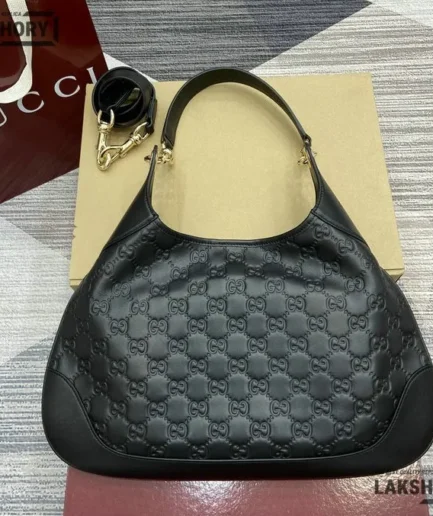 Gucci 1:1 Mirror Replica B Medium Shoulder Bag Black Red 42CM/16.5IN Gucci Replica Jackie Bags