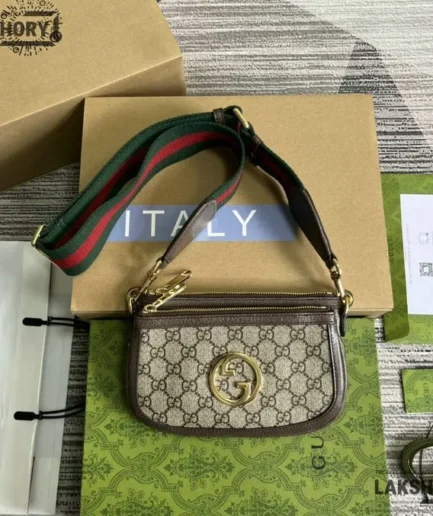 Gucci 1:1 Mirror Replica GG Supreme Mini Blondie Beige Ebony 20CM/7.9IN Gucci Replica Blondie Bags