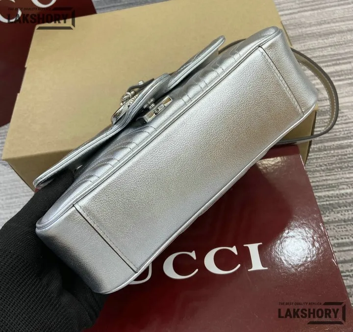 Gucci 1:1 Mirror Replica Matelasse Mini GG Marmont Silver 22CM/8.7IN Gucci Replica Marmont Bags Gucci 1:1 Mirror Replica Matelasse Mini GG Marmont Silver 22CM/8.7IN Gucci Replica Marmont Bags