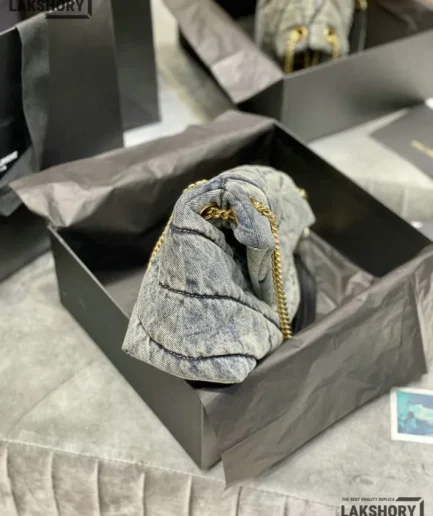 YSL 1:1 Mirror Replica Denim Medium Loulou Puffer Bag Blue 29CM/11.4IN Replica Crossbody Bags