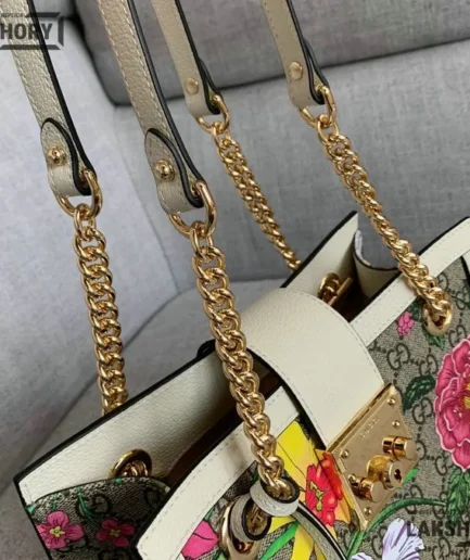 Gucci 1:1 Mirror Replica Multicolor Small GG Trim Flora Padlock 26CM/10.2IN Gucci Replica Padlock Bags