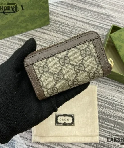 Gucci 1:1 Mirror Replica Zip Leather Wallet Beige Brown 10.5CM/4.1IN Gucci Replica Wallets