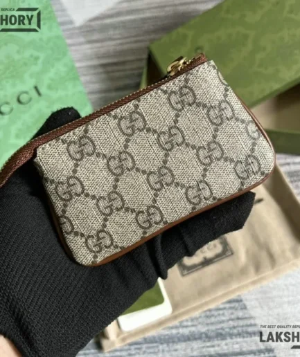 Gucci 1:1 Mirror Replica GG Monogram Key Case Brown 12CM/4.7IN Gucci Replica Wallets