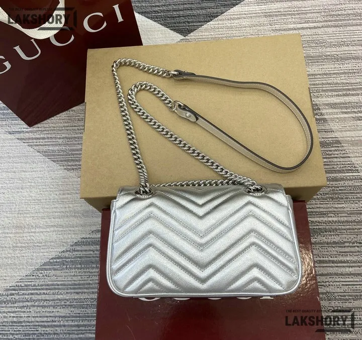 Gucci 1:1 Mirror Replica Matelasse Mini GG Marmont Silver 22CM/8.7IN Gucci Replica Marmont Bags Gucci 1:1 Mirror Replica Matelasse Mini GG Marmont Silver 22CM/8.7IN Gucci Replica Marmont Bags