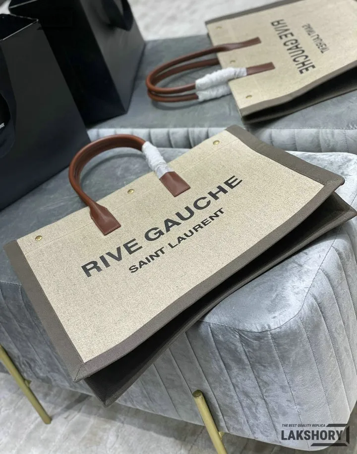YSL 1:1 Mirror Replica Linen Calfskin Rive Gauche Tote Natural 48CM/18.9IN Replica Tote Bags YSL 1:1 Mirror Replica Linen Calfskin Rive Gauche Tote Natural 48CM/18.9IN Replica Tote Bags