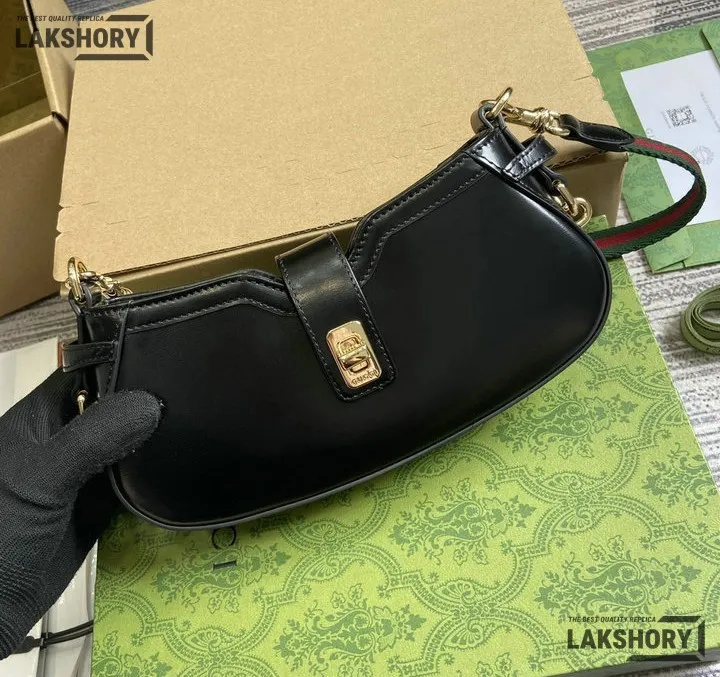 Gucci 1:1 Mirror Replica Mini Moon Side Shoulder Bag Black 24CM/9.4IN Gucci Replica Jackie Bags Gucci 1:1 Mirror Replica Mini Moon Side Shoulder Bag Black 24CM/9.4IN Gucci Replica Jackie Bags