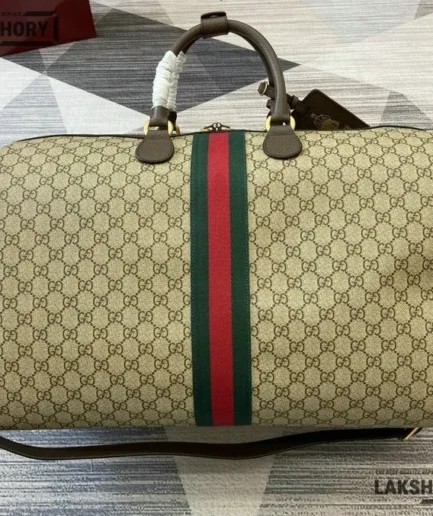 Gucci 1:1 Mirror Replica Ophidia Savoy Large Duffle Bag Beige Brown 52CM/20.5IN Gucci Replica Ophidia Bags