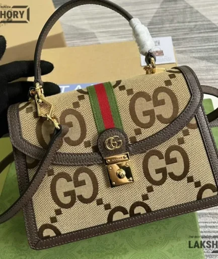 Gucci 1:1 Mirror Replica Small Jumbo GG Web Ophidia Top Handle 25CM/9.8IN Gucci Replica Ophidia Bags