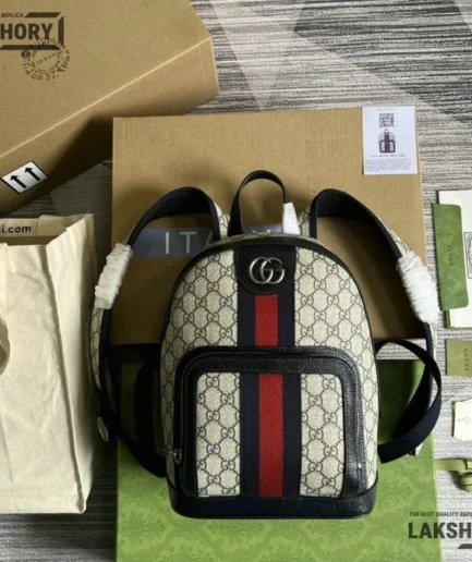 Gucci 1:1 Mirror Replica GG Textured Dollar Web Small Ophidia Backpack 29CM/11.4IN Gucci Replica Backpacks