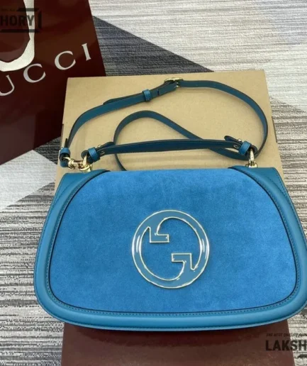 Gucci 1:1 Mirror Replica Blondie Large Top Handle Bag Blue Gucci Replica Blondie Bags