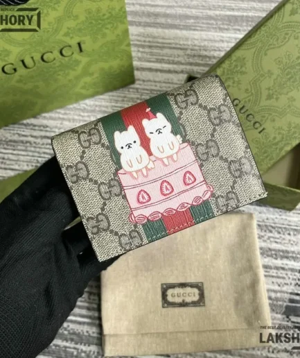 Gucci 1:1 Mirror Replica Leather Kawaii Animal Printed Wallet 7CM/2.8IN Gucci Replica Wallets