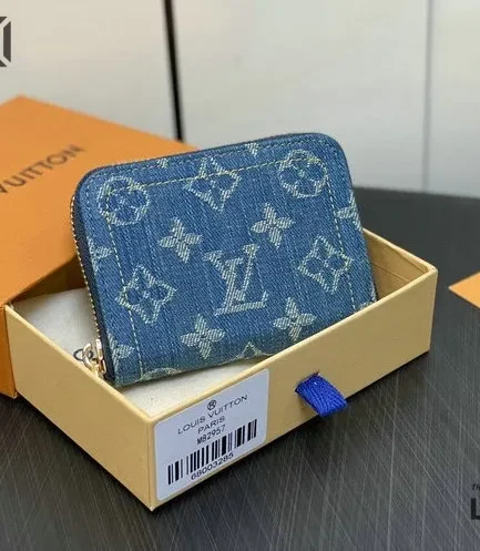Louis Vuitton 1:1 Mirror Replica Denim Monogram Zippy Coin Purse Blue 11CM/4.3IN Louis Vuitton Replica Wallets