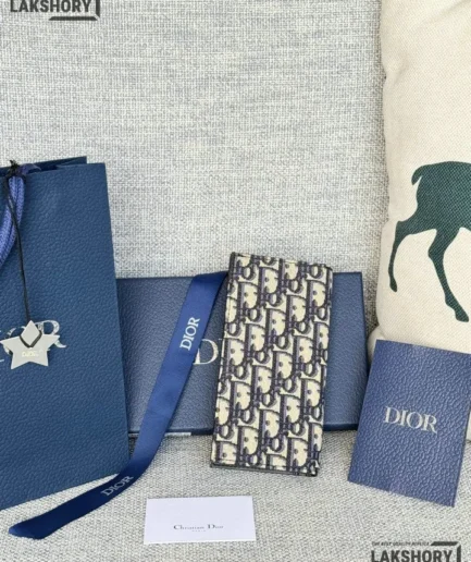 Dior 1:1 Mirror Replica Oblique Vertical Wallet Beige Black 18.8CM/7.4IN Christian Dior Replica Wallets