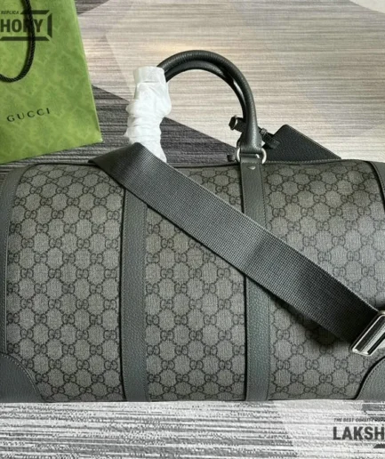 Gucci 1:1 Mirror Replica GG Supreme Medium Savoy Duffle Bag Grey 44CM/17.3IN Gucci Replica Ophidia Bags