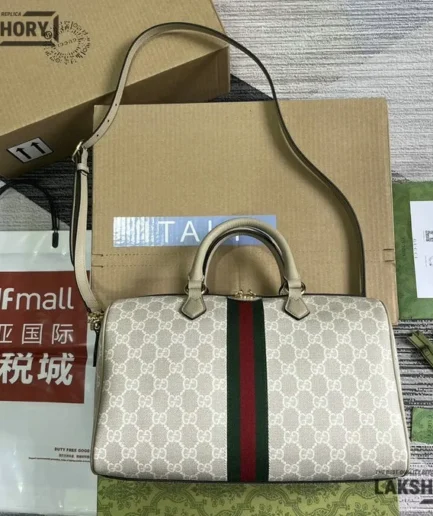Gucci 1:1 Mirror Replica Ophidia Large Boston Bag GG Supreme 31CM/12.2IN Gucci Replica Ophidia Bags