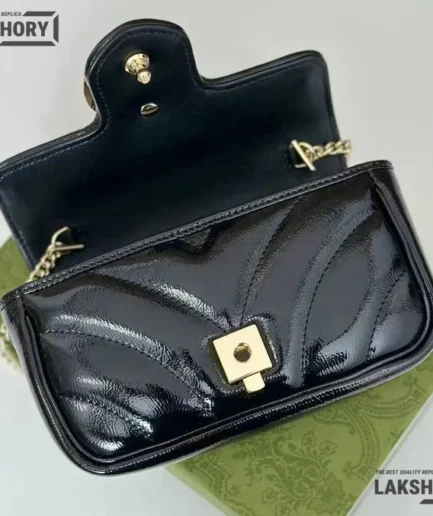 Gucci 1:1 Mirror Replica GG Marmont Super Mini Chain Bag Black 16.5CM/6.5IN Gucci Replica Marmont Bags