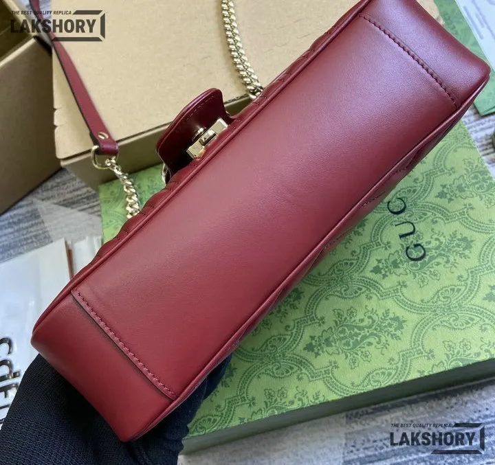 Gucci 1:1 Mirror Replica GG Marmont Medium Leather Bag Red 26CM/10.2IN Gucci Replica Marmont Bags Gucci 1:1 Mirror Replica GG Marmont Medium Leather Bag Red 26CM/10.2IN Gucci Replica Marmont Bags