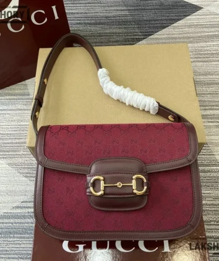 Gucci 1:1 Mirror Replica Horsebit 1955 Medium GG Canvas Burgundy 25CM/9.8IN Gucci Replica Horsebit Bags