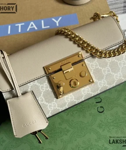 Gucci 1:1 Mirror Replica GG Supreme Metallic Mini Padlock 22CM/8.7IN Gucci Replica Padlock Bags