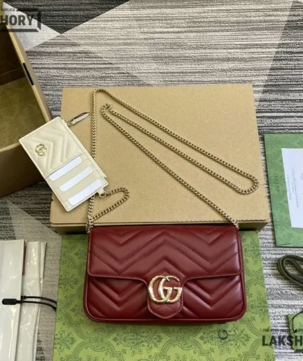 Gucci 1:1 Mirror Replica GG Marmont Small Matelassé Rosso Ancora 21CM/8.3IN Gucci Replica Marmont Bags