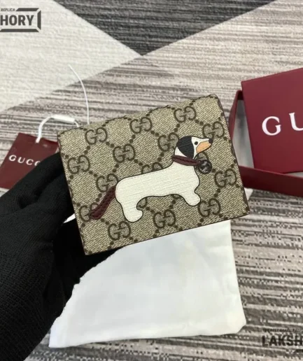 Gucci 1:1 Mirror Replica Small Wallet w/ Dog Detail Beige 11CM/4.3IN Gucci Replica Wallets