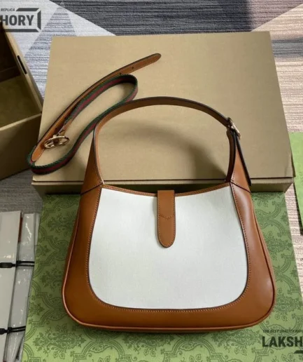 Gucci 1:1 Mirror Replica Jackie Medium Trimmed White Brown 27.5CM/10.8IN Gucci Replica Jackie Bags