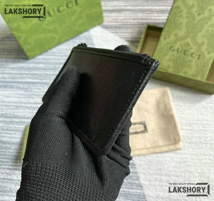Gucci 1:1 Mirror Replica Card Holder Black GG Crystal Fabric 7.5CM/3IN Gucci Replica Wallets Gucci 1:1 Mirror Replica Card Holder Black GG Crystal Fabric 7.5CM/3IN Gucci Replica Wallets
