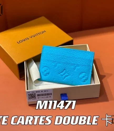 Louis Vuitton 1:1 Mirror Replica Double Card Holder Monogram Eclipse Blue 7CM/2.8IN Louis Vuitton Replica Wallets