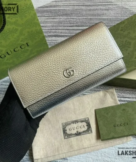 Gucci 1:1 Mirror Replica Bi-color GG Continental Wallet Grey 19CM/7.5IN Gucci Replica Wallets