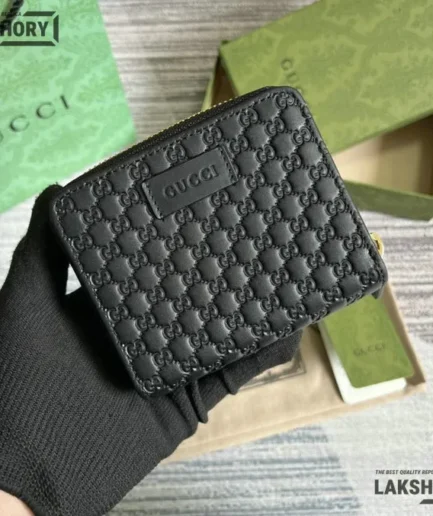 Gucci 1:1 Mirror Replica Microguccissima Compact Wallet Black 11CM/4.3IN Gucci Replica Wallets