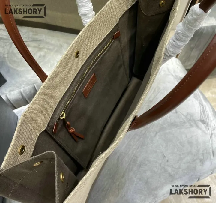 YSL 1:1 Mirror Replica Linen Calfskin Rive Gauche Tote Natural 48CM/18.9IN Replica Tote Bags YSL 1:1 Mirror Replica Linen Calfskin Rive Gauche Tote Natural 48CM/18.9IN Replica Tote Bags