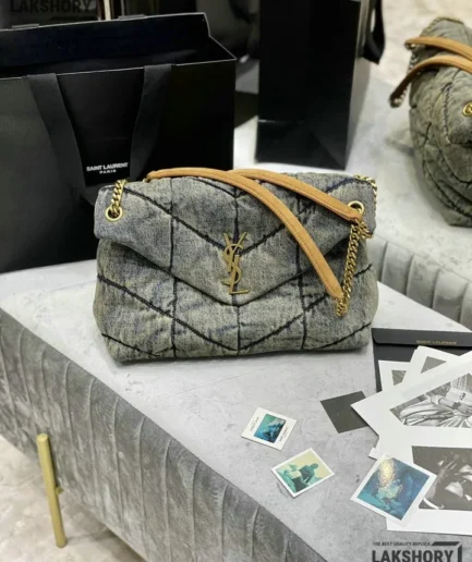 YSL 1:1 Mirror Replica LouLou Puffer Medium Denim Bag 35CM/13.8IN Replica Crossbody Bags