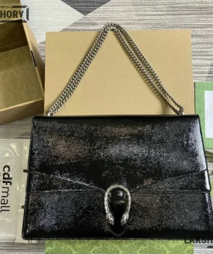 Gucci 1:1 Mirror Replica Dionysus Large Patent Leather GG Suede 42CM/16.5IN Gucci Replica Dionysus Bags
