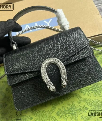 Gucci 1:1 Mirror Replica Crystal Mini Dionysus Black Top Handle Bag 18CM/7.1IN Gucci Replica Dionysus Bags