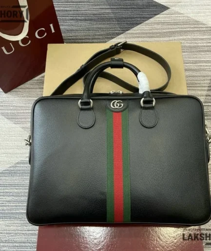 Gucci 1:1 Mirror Replica Ophidia Large Briefcase Soft Leather Black 39.5CM/15.6IN Gucci Replica Ophidia Bags