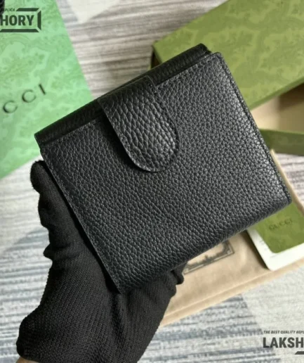Gucci 1:1 Mirror Replica Interlocking G Logo French Wallet Black 12.5CM/4.9IN Gucci Replica Wallets
