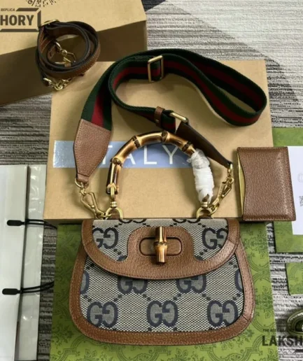 Gucci 1:1 Mirror Replica Canvas Bamboo 1947 Leather Bag Gucci Replica Bamboo Bags